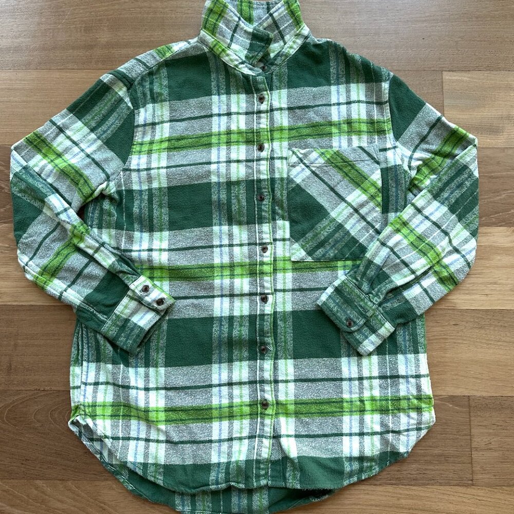 Aerie Green Plaid Oversized Flannel